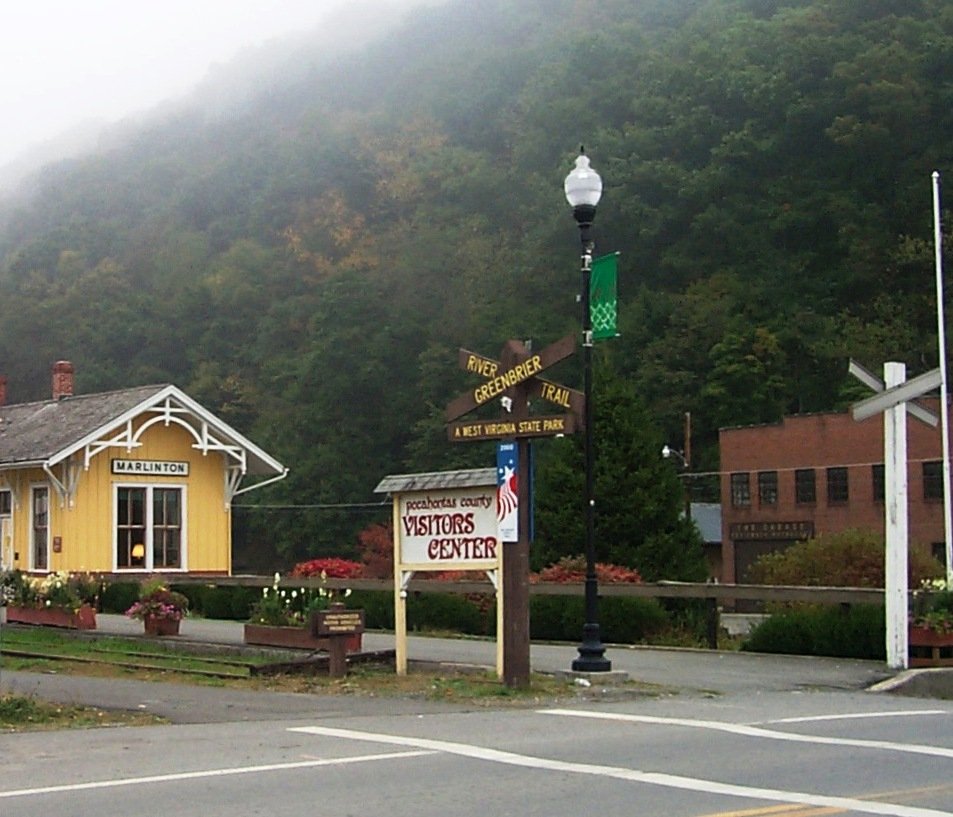 Marlinton depot and Pocahontas County Visitors Center at the Greenbrier River Trail trailhead in Marlinton, WV